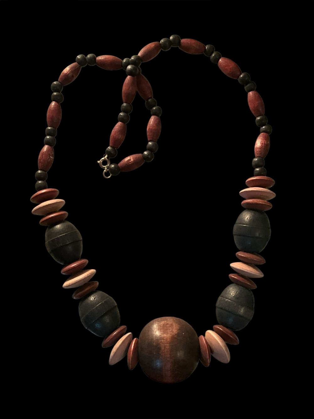 Vintage Handcrafted Brown & Black Wooden Bead Statement Necklace - Picture 4 of 4
